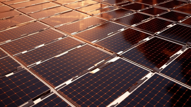 Gros plan sur des cellules photovoltaïques de haute technologie.