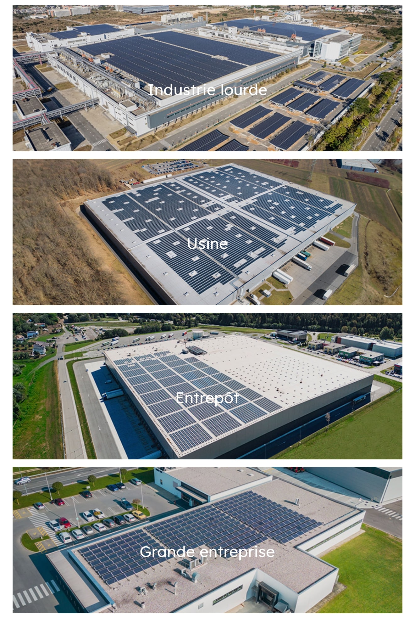 Exemples d'installations solaires industrielles en Tunisie : industrie lourde, usine, entrepôt, grande entreprise.